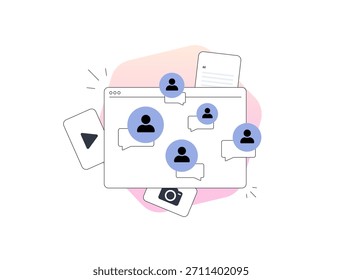 User content engagement feedback profile comments drive social interaction through a clean interface with customer bubbles and online discussion tools for modern UGC platforms vector illustration
