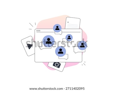 User content engagement feedback profile comments drive social interaction through a clean interface with customer bubbles and online discussion tools for modern UGC platforms vector illustration
