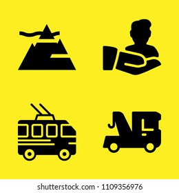 user, crane, trolleybus and mountain vector icon set. Sample icons set for web and graphic design