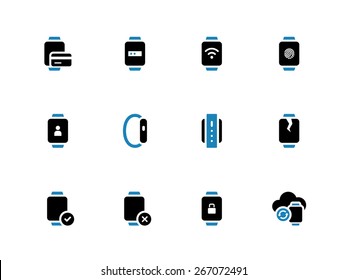 User credit card information in smart watch icons on white background. Vector illustration.