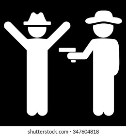 User Crime vector icon. Style is flat symbol, white color, rounded angles, black background.