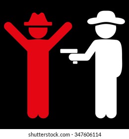 User Crime vector icon. Style is bicolor flat symbol, red and white colors, rounded angles, black background.