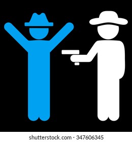User Crime vector icon. Style is bicolor flat symbol, blue and white colors, rounded angles, black background.