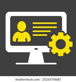 User customize settings on monitor vector icon on dark background. User interface customization, programming. Concept of creating, setting personal pages and repairing.