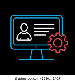 User customize settings on monitor vector on black background icon. User interface customization, programming. Concept of creating, setting personal pages and repairing.