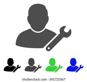 User Customize Wrench flat vector illustration. Colored user customize wrench, gray, black, blue, green icon versions. Flat icon style for graphic design.