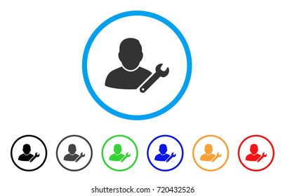 User Customize Wrench rounded icon. Style is a flat user customize wrench grey symbol inside light blue circle with black, gray, green, blue, red, orange variants.