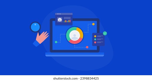 Análisis de datos de usuarios, software de análisis de datos de clientes, herramienta de marketing que analiza datos de mercado, análisis de negocios - ilustración vectorial con iconos