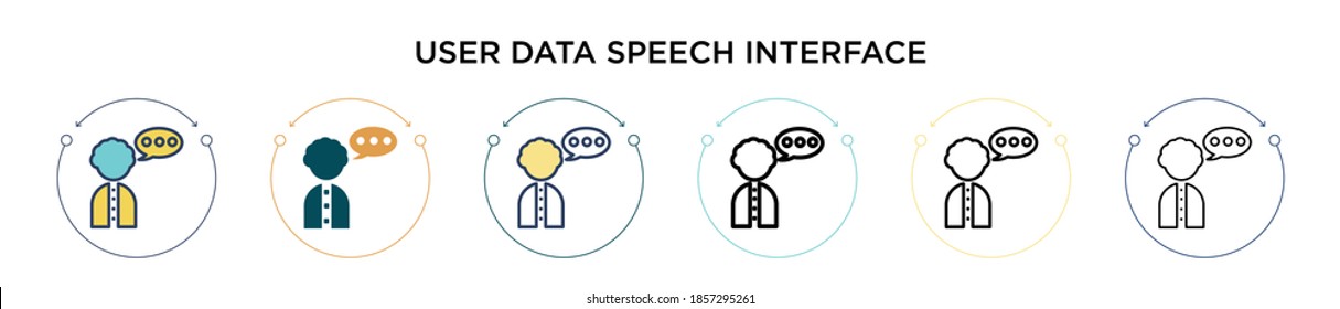 User data speech interface icon in filled, thin line, outline and stroke style. Vector illustration of two colored and black user data speech interface vector icons designs can be used for mobile,