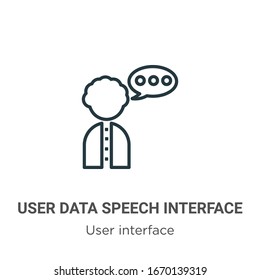 User data speech interface outline vector icon. Thin line black user data speech interface icon, flat vector simple element illustration from editable user interface concept isolated stroke on white 