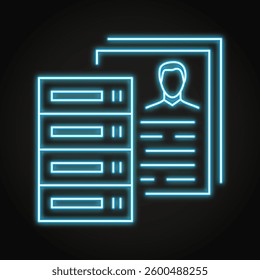 User database neon line icon. Data server with records. Vector illustration