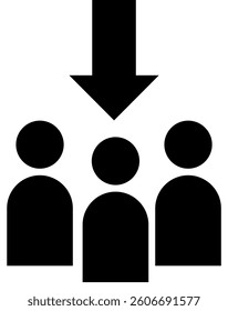 User decline icon with a downward arrow indicating audience loss, reduced engagement, or negative business impact with transparent background"