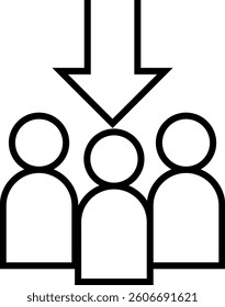 User decline icon with a downward arrow indicating audience loss, reduced engagement, or negative business impact with transparent background"