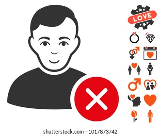 User Delete icon with bonus marriage design elements. Vector illustration style is flat iconic symbols.