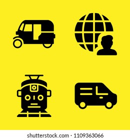 user, delivery truck, tuk tuk and train vector icon set. Sample icons set for web and graphic design