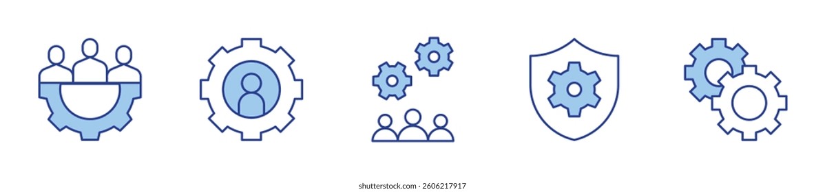 user, development, security, gears, group. Gear Icon vector illustration. Line Duotone style. Editable stroke.