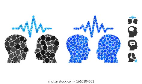User dialog signal mosaic of filled circles in various sizes and color tinges, based on user dialog signal icon. Vector filled circles are united into blue illustration.