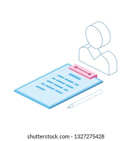 User document line 3d vector icon isometric pink and blue color minimalism illustrate