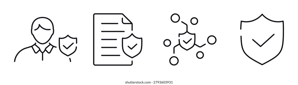 User and document security icons grouped on white background. Editable stroke