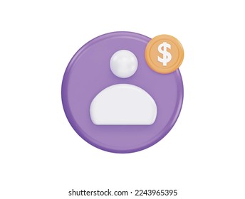 User with Dollar coin 3d vector icon cartoon minimal style