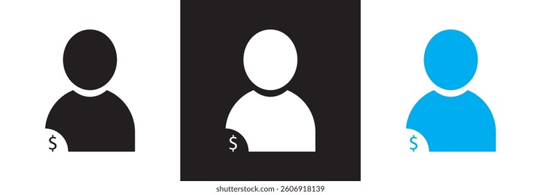 User with Dollar Icon. Design for websites, mobile interfaces, presentations, and visual branding. Vector illustration. isolated on white and black background. EPS 10