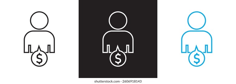 User with Dollar Icon. Design for websites, mobile interfaces, presentations, and visual branding. Vector illustration. isolated on white and black background. EPS 10