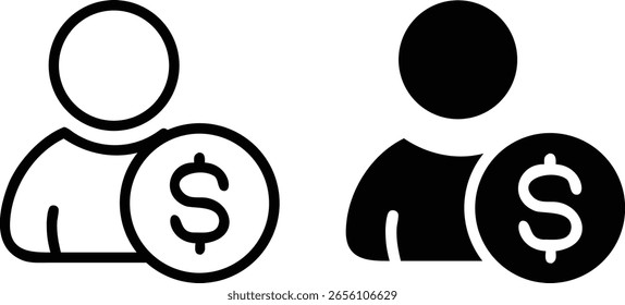 User Dollar Icon Set – Ilustración vectorial de Finanzas de Dinero en Blanco y Negro