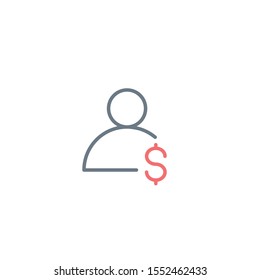 user with dollar sign linear icon, earnings concept, money sign. Editable stroke. Stock Vector illustration isolated on white background.
