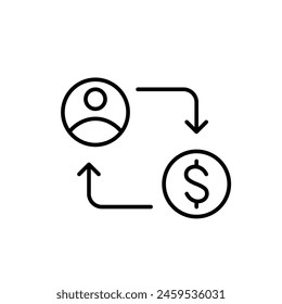 User and dollar symbols connected with arrows. Movement money between users, p2p transactions. Vector icon