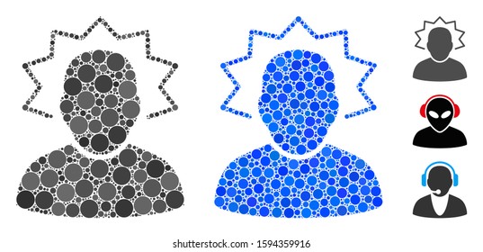 User emergency composition of round dots in variable sizes and color tones, based on user emergency icon. Vector round dots are united into blue collage.