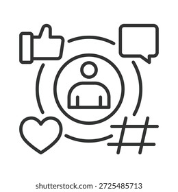 Círculo de compromiso del usuario, ícono en el diseño de línea. usuario, me gusta, comentario, etiqueta, interacción, Comentarios, social en el Vector de fondo blanco. Icono de trazo editable de compromiso