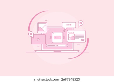 Usuário que entra em comando de prompt e AI chatbot que gera texto, imagem e conteúdo de vídeo para site, blog e mídias sociais.