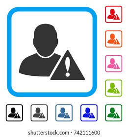 User Error icon. Flat gray iconic symbol inside a light blue rounded rectangular frame. Black, gray, green, blue, red, orange color versions of User Error vector.