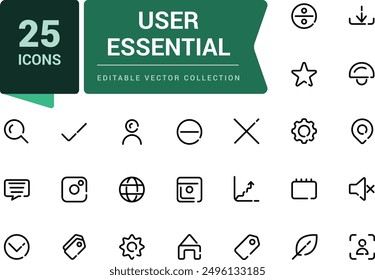User essential line icons. Collection of divided outline Icon. Mobile and Web UI Icon Set. Essential user interface icon pack.