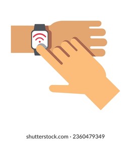 User establishing wireless WiFi connection. Smart watch. Multicolored flat vector icon representing hand gestures and actions concept isolated on white background