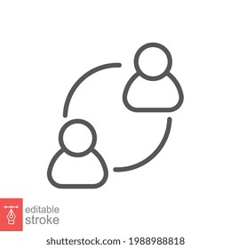 User exchange line icon, two people or person, in connect arrow, communication circle trade. Personnel change Staff updating logo Editable stroke vector illustration design on white background. EPS 10