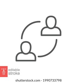 User exchange line icon, two people or person, in connect arrow, communication circle trade. Personnel change Staff updating logo Editable stroke vector illustration design on white background. EPS 10