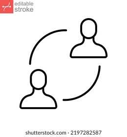 User exchange line icon, two people or person, in connect arrow, communication circle trade. Personnel change Staff updating logo Editable stroke vector illustration design on white background. EPS 10