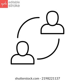 User exchange line icon, two people or person, in connect arrow, communication circle trade. Personnel change Staff updating logo Editable stroke vector illustration design on white background. EPS 10