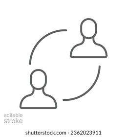 User exchange line icon, two people or person, in connect arrow, communication circle trade. Personnel change Staff updating logo Editable stroke vector illustration design on white background. EPS 10