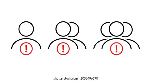 Marca de exclamación del usuario. Error de cuenta. Gente con señal de advertencia. Vector de ilustración