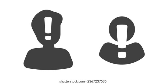 User exclamation risk mark icon pictogram vector as fraud invalid identification safety security notice message graphic illustration, error mistake warning caution alert personal data profile image