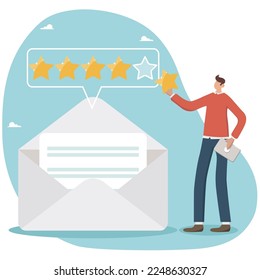 User experience, 5 star review of high quality and good business reputation, customer reviews or credit rating, appraisal rank concept. Businessman mailing satisfaction rating.