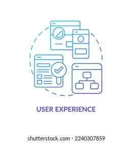 User experience blue gradient concept icon. Aspect of comment system abstract idea thin line illustration. UX and UI. Isolated outline drawing. Navigating website. Myriad Pro-Bold font used
