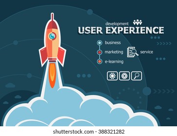 User experience and concept background with rocket. Project User experience concepts for web banner and printed materials.
