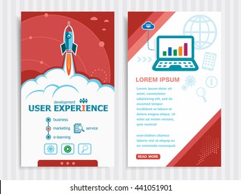 User experience and concept background with rocket. Project User experience template and Set of Banners. Vector Illustration. Eps10 Format.