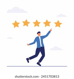 User experience, customer feedback stars rating or business and investment rating flat illustration isolated on white background