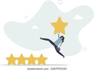 User experience, customer feedback stars rating or business and investment rating concept,flat character life .