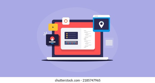 User experience design, Coding, application development, Web design and development concept - flat design vector illustration on isolated background