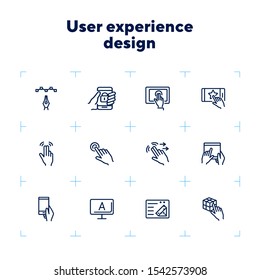 User experience design line icon set. Computer, hand, gadget. App concept. Can be used for topics like interface, software developer, information